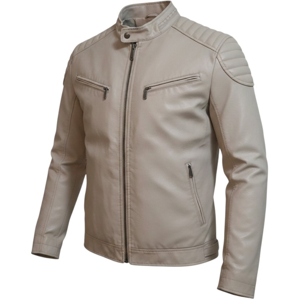 American Breed Mens Faux Leather Moto Jacket Cream Off-White Sherpa Lined XL
